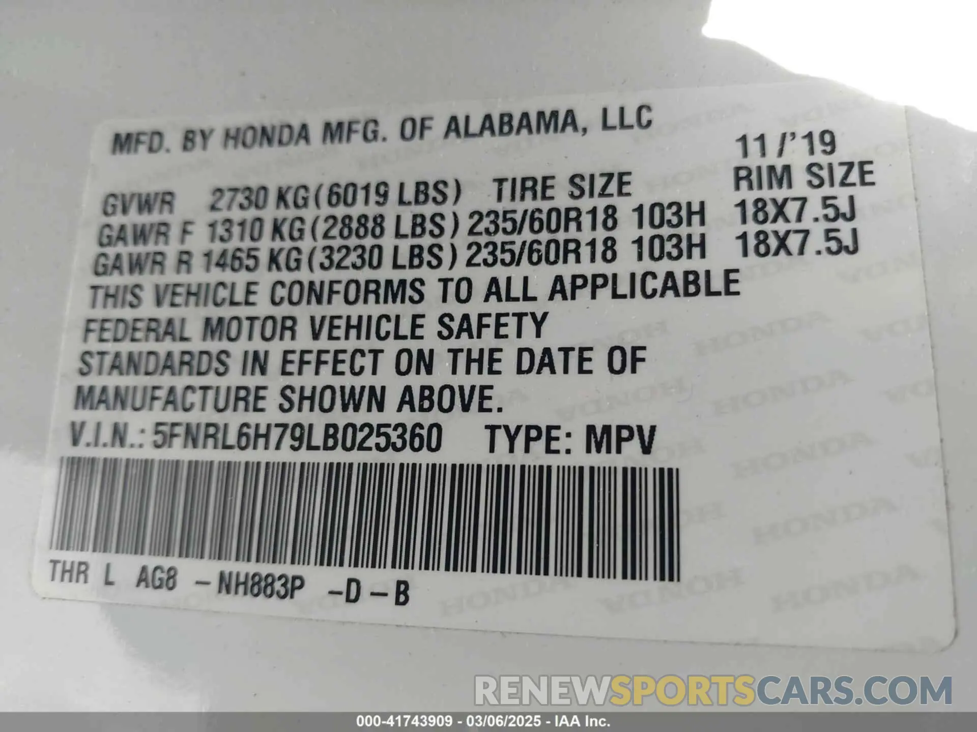 9 Фотография поврежденного автомобиля 5FNRL6H79LB025360 HONDA ODYSSEY 2020