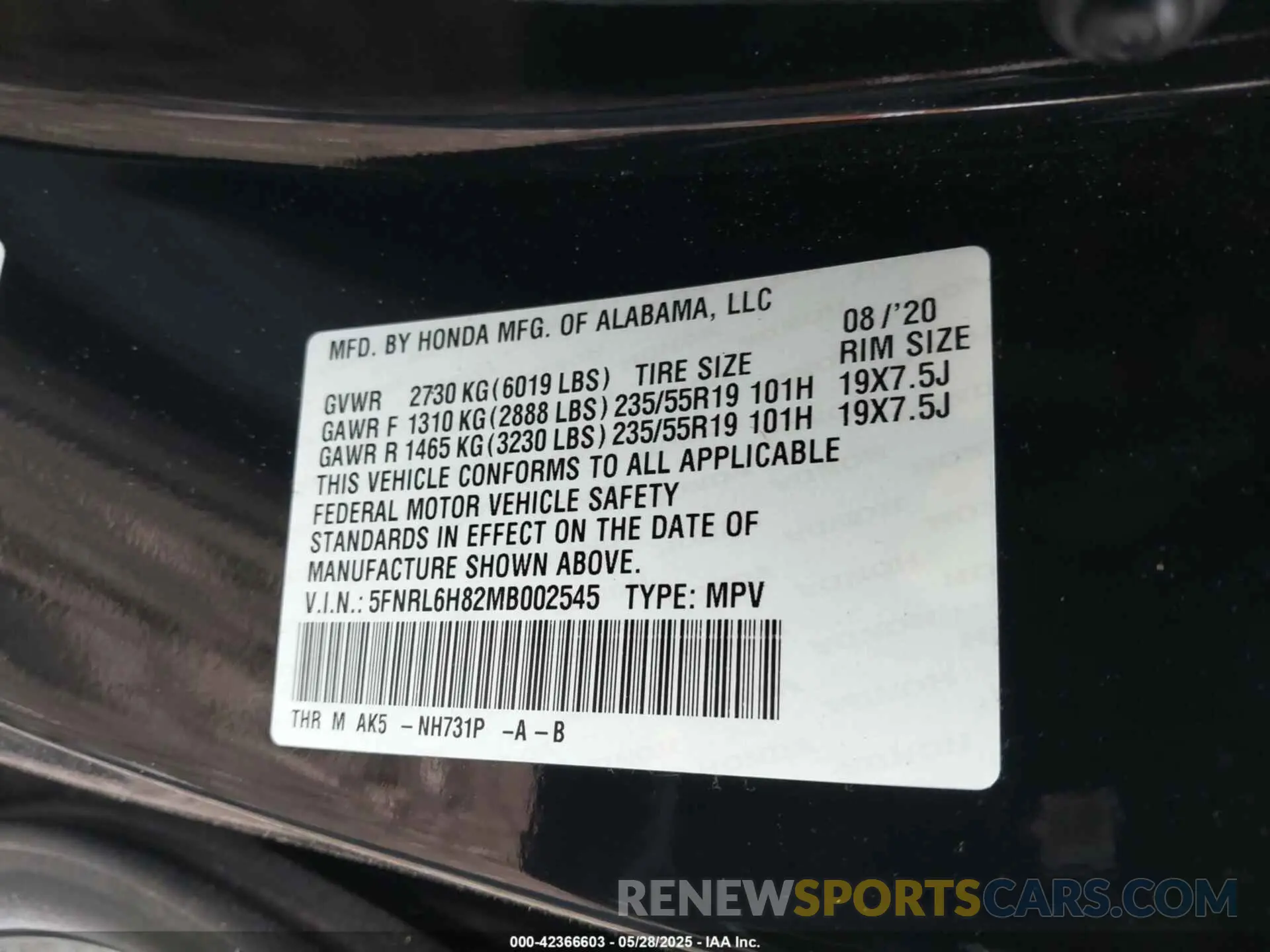 9 Photograph of a damaged car 5FNRL6H82MB002545 HONDA ODYSSEY 2021