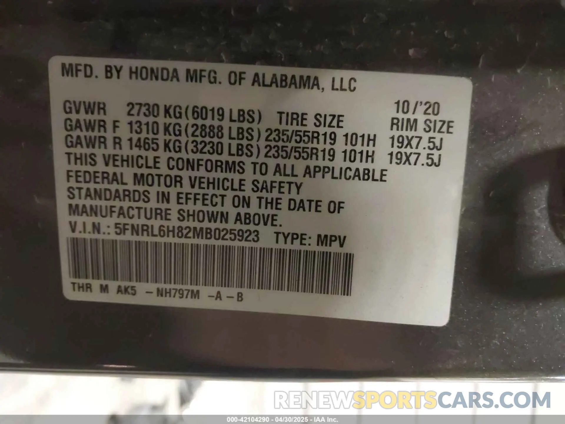 9 Photograph of a damaged car 5FNRL6H82MB025923 HONDA ODYSSEY 2021