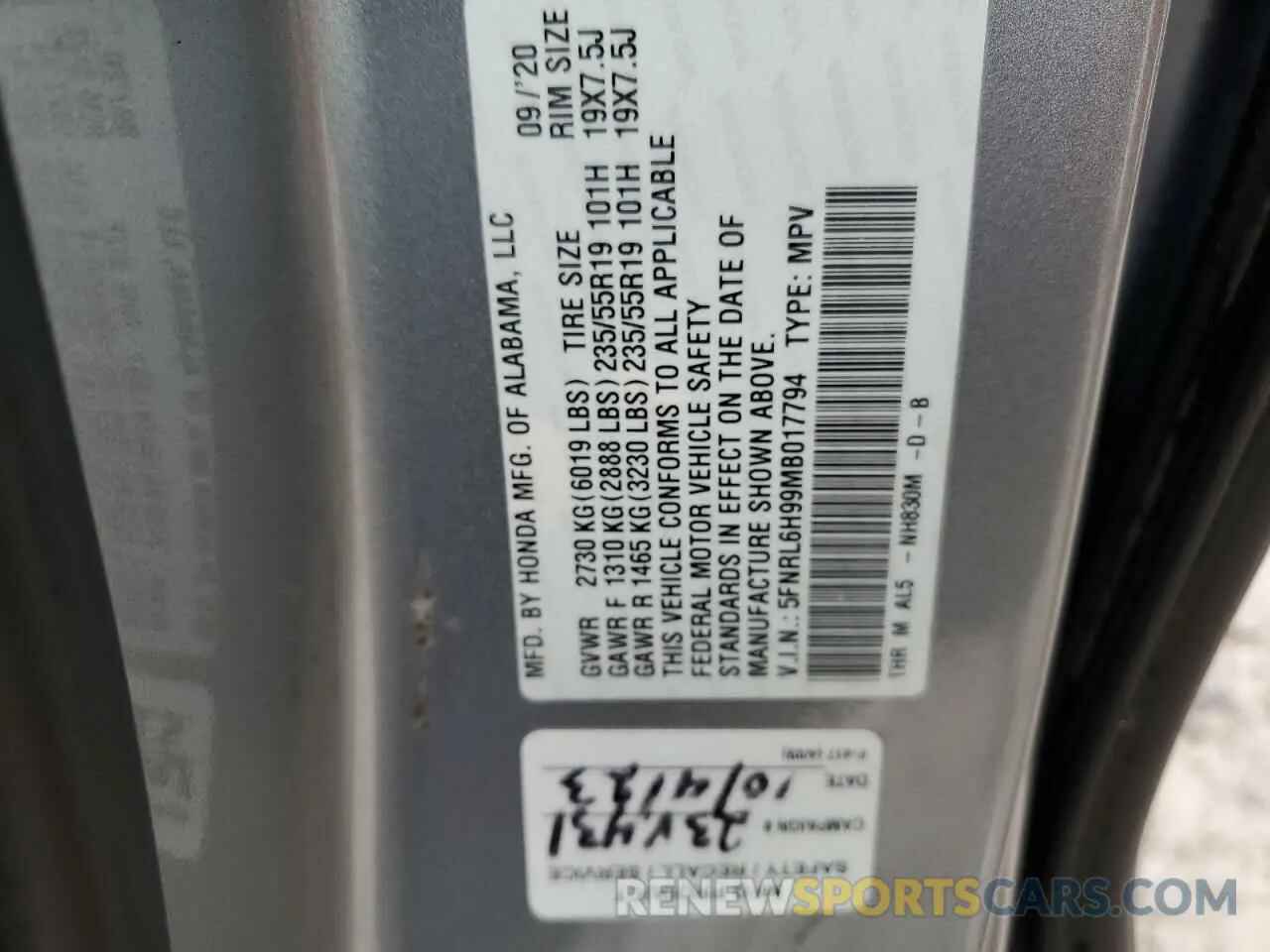 14 Фотография поврежденного автомобиля 5FNRL6H99MB017794 HONDA ODYSSEY 2021