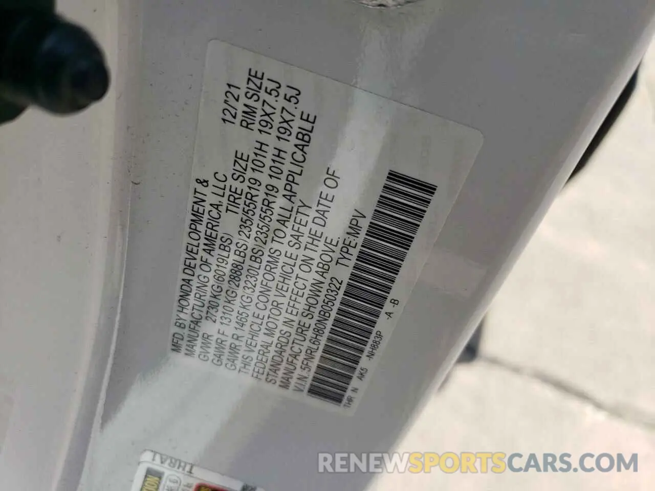 14 Photograph of a damaged car 5FNRL6H80NB050322 HONDA ODYSSEY 2022