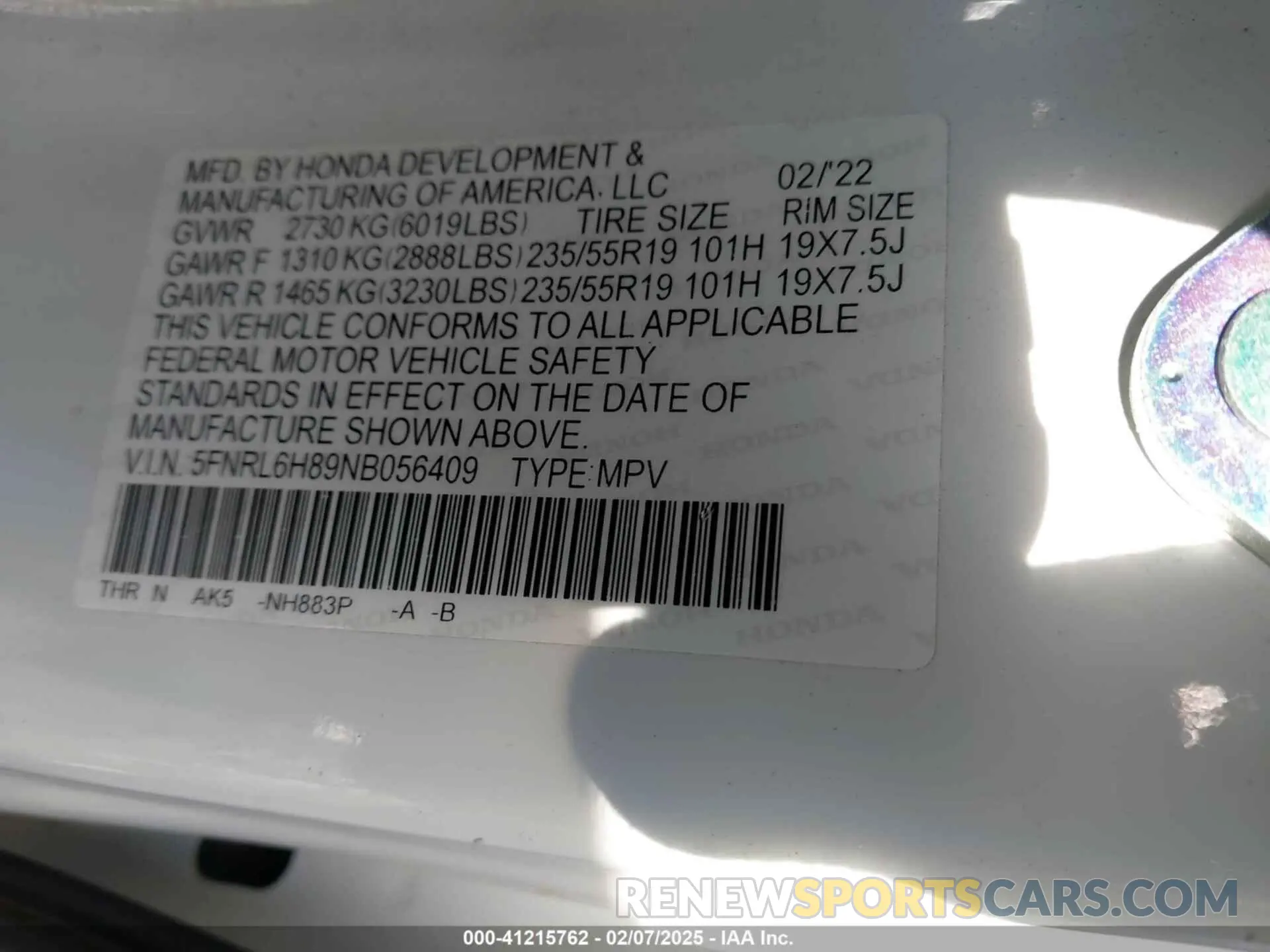 9 Фотография поврежденного автомобиля 5FNRL6H89NB056409 HONDA ODYSSEY 2022