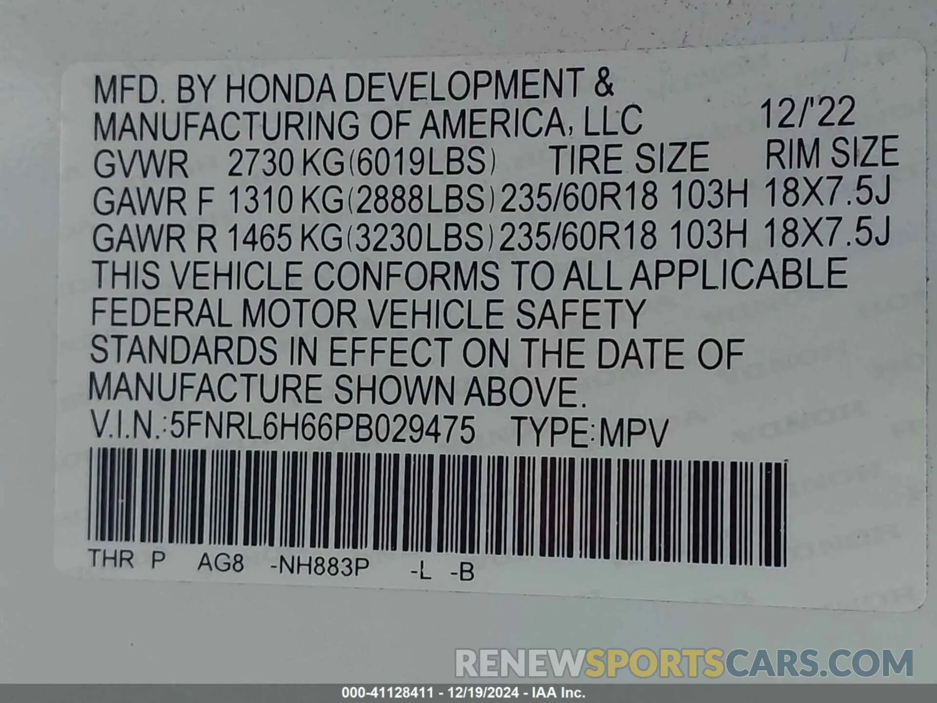 9 Photograph of a damaged car 5FNRL6H66PB029475 HONDA ODYSSEY 2023