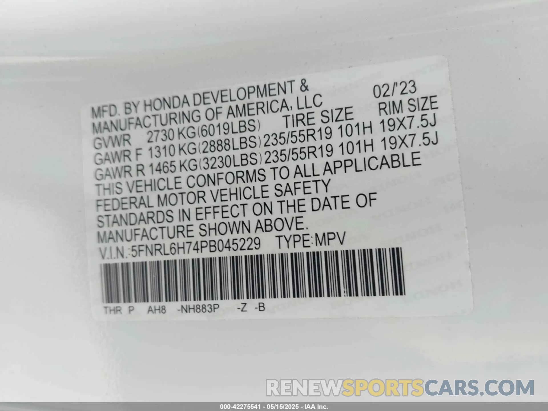 9 Photograph of a damaged car 5FNRL6H74PB045229 HONDA ODYSSEY 2023