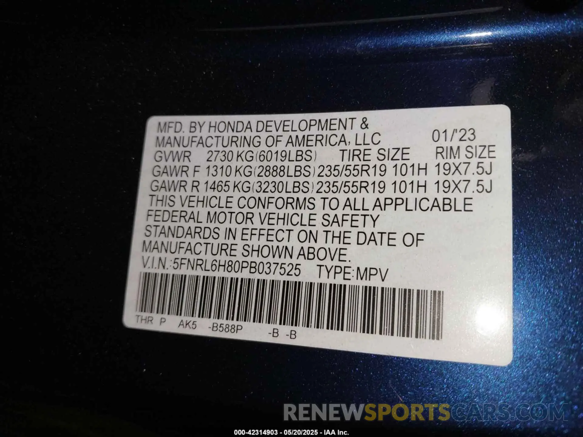 9 Фотография поврежденного автомобиля 5FNRL6H80PB037525 HONDA ODYSSEY 2023