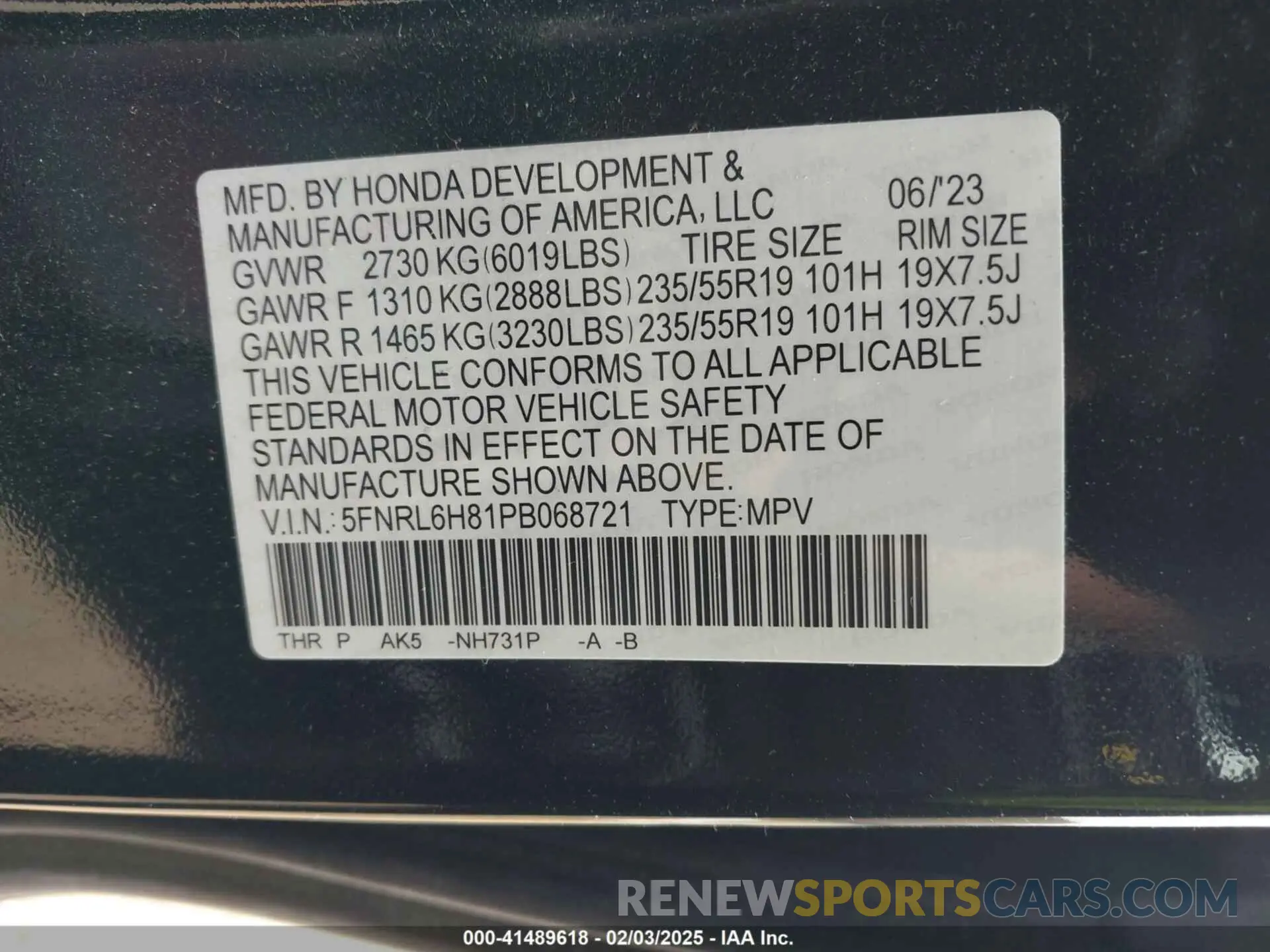 9 Фотография поврежденного автомобиля 5FNRL6H81PB068721 HONDA ODYSSEY 2023
