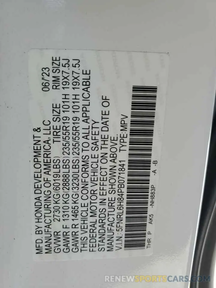 13 Фотография поврежденного автомобиля 5FNRL6H84PB071841 HONDA ODYSSEY 2023