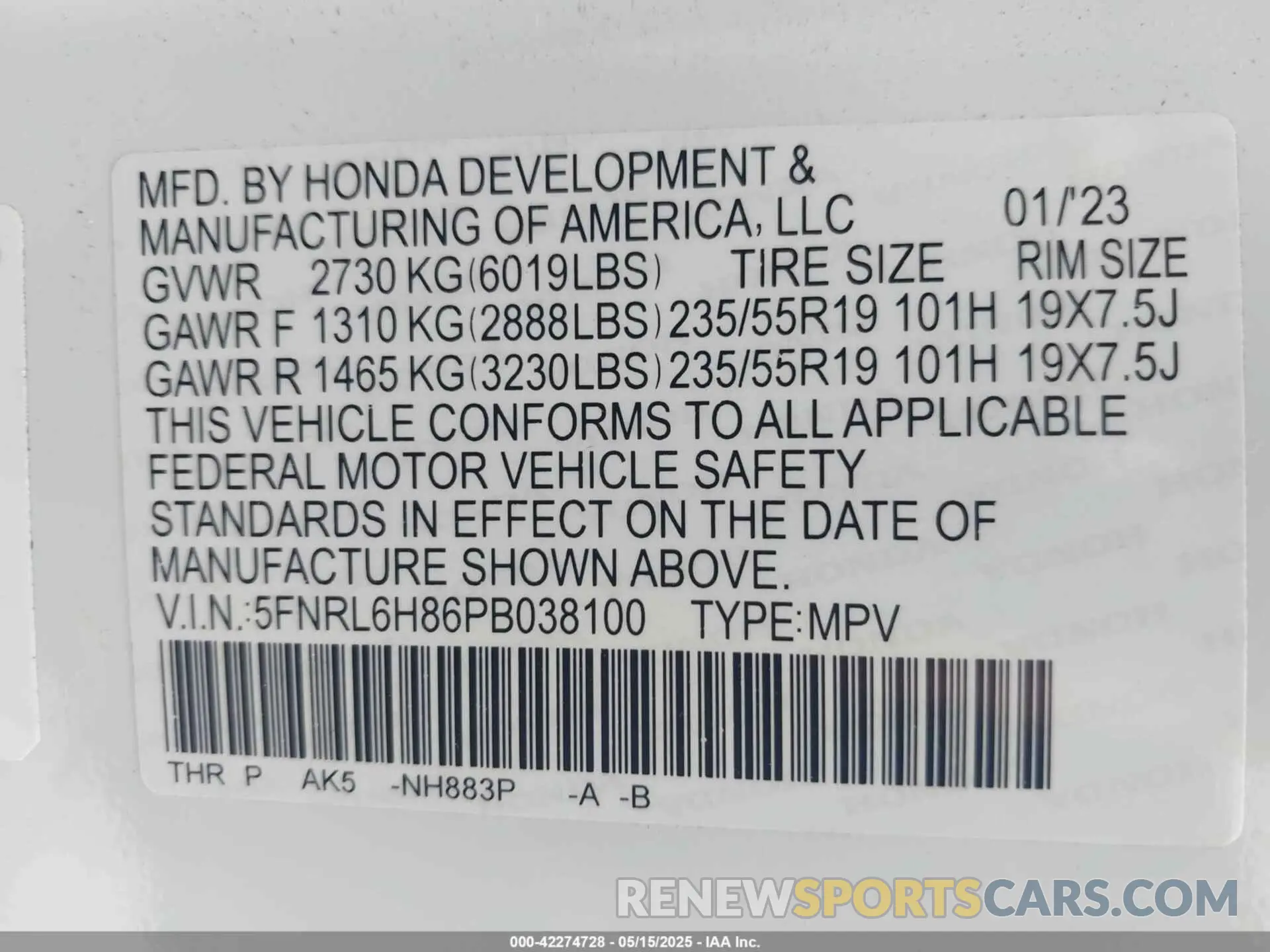 9 Фотография поврежденного автомобиля 5FNRL6H86PB038100 HONDA ODYSSEY 2023