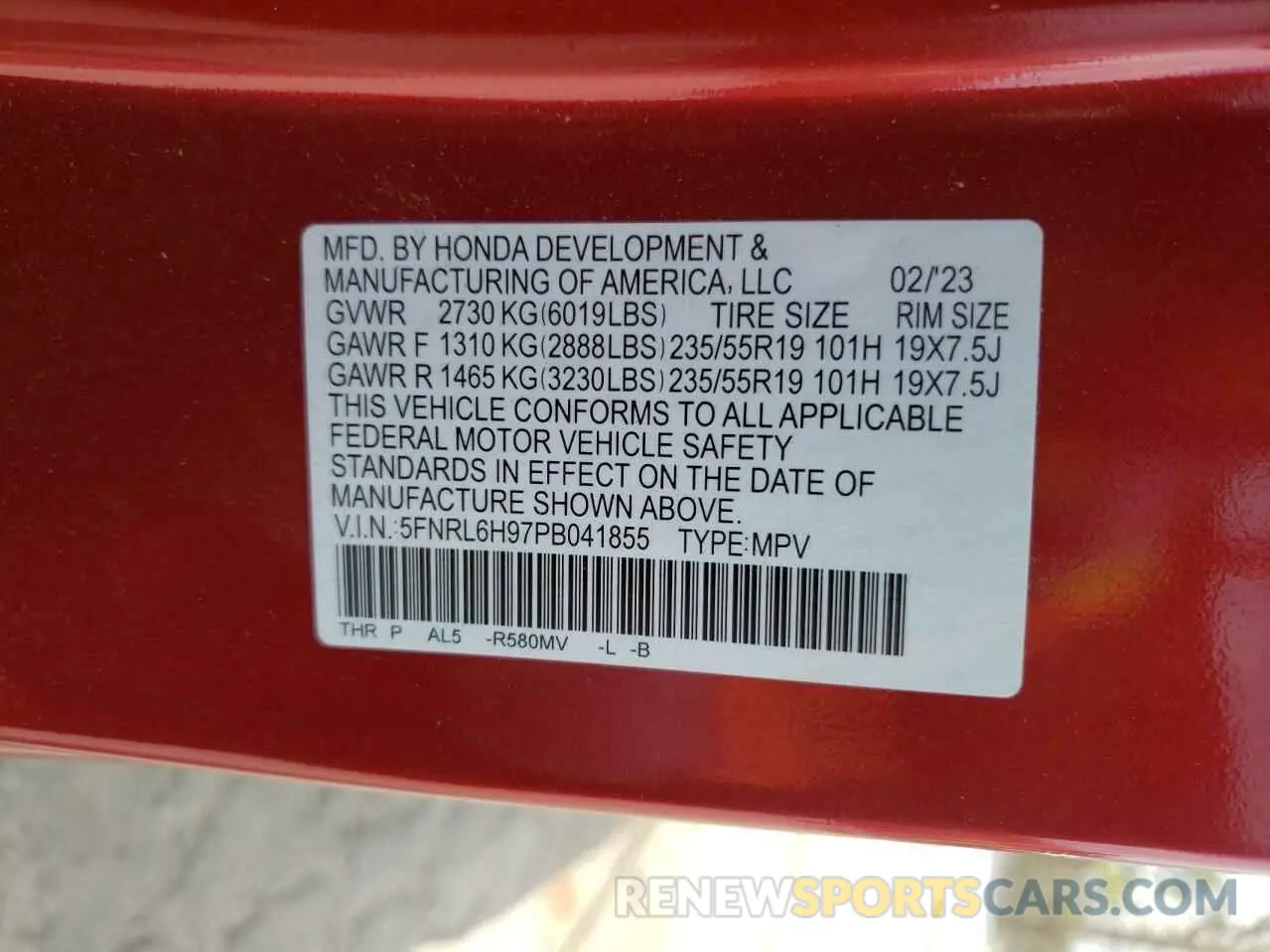 14 Фотография поврежденного автомобиля 5FNRL6H97PB041855 HONDA ODYSSEY 2023