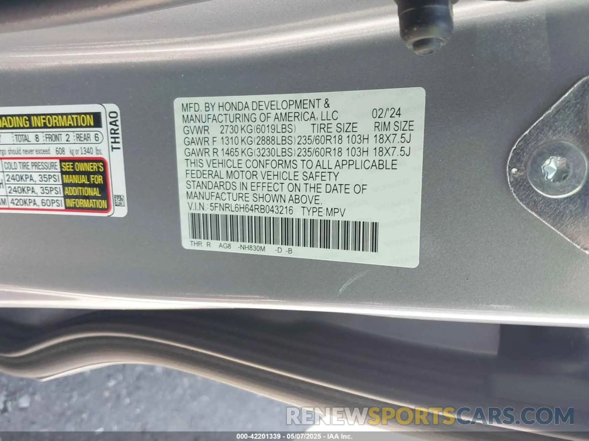 9 Photograph of a damaged car 5FNRL6H64RB043216 HONDA ODYSSEY 2024