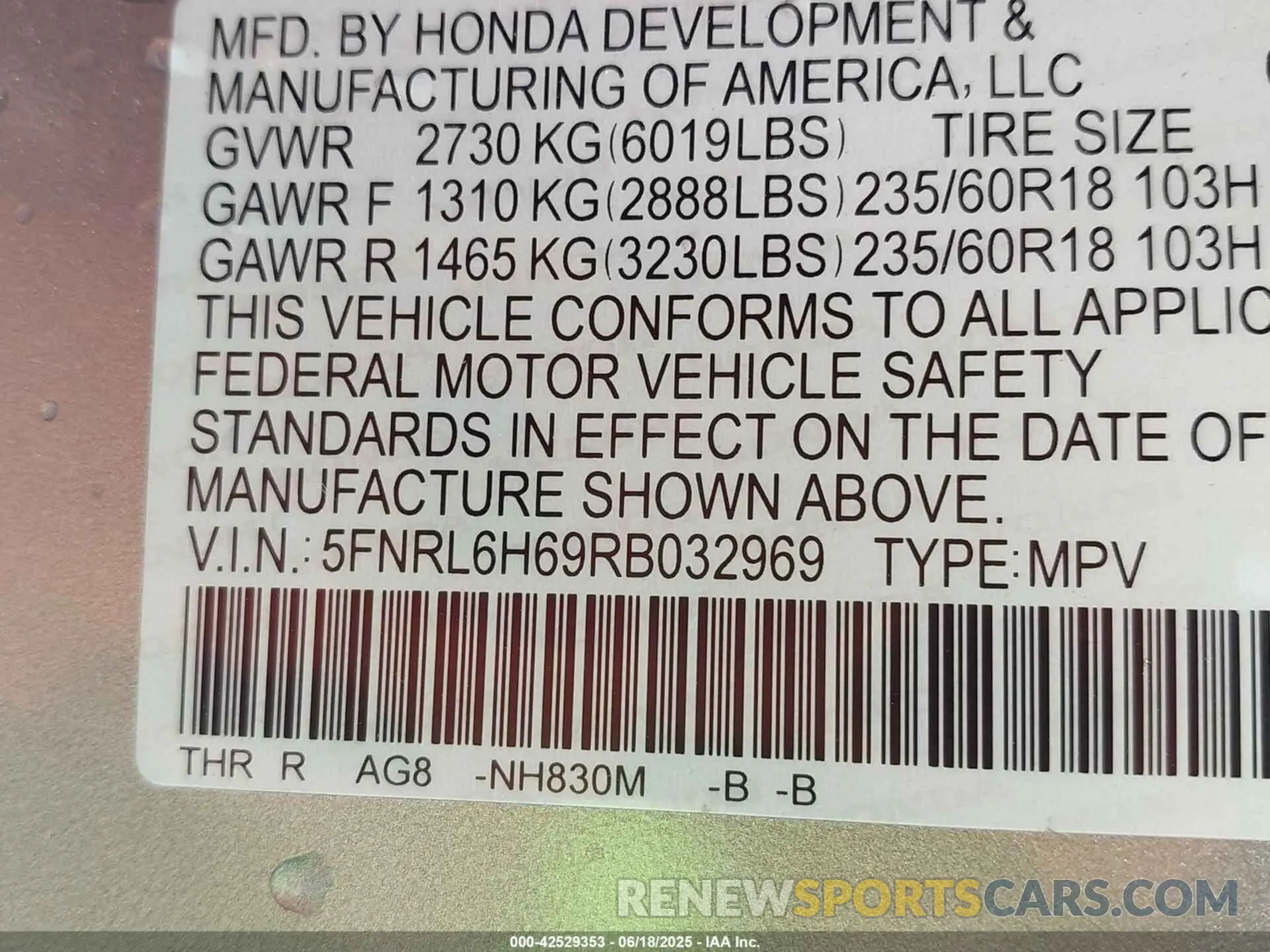 9 Photograph of a damaged car 5FNRL6H69RB032969 HONDA ODYSSEY 2024