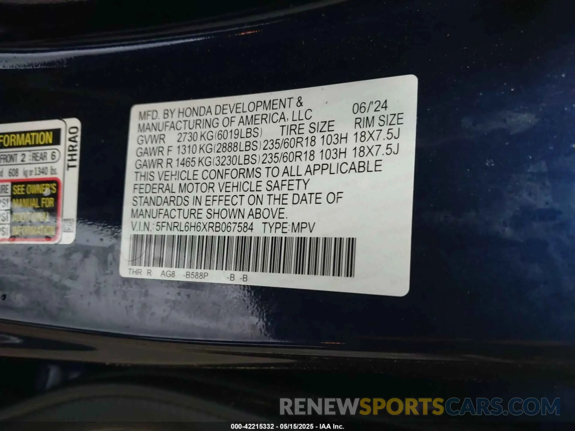 9 Photograph of a damaged car 5FNRL6H6XRB067584 HONDA ODYSSEY 2024