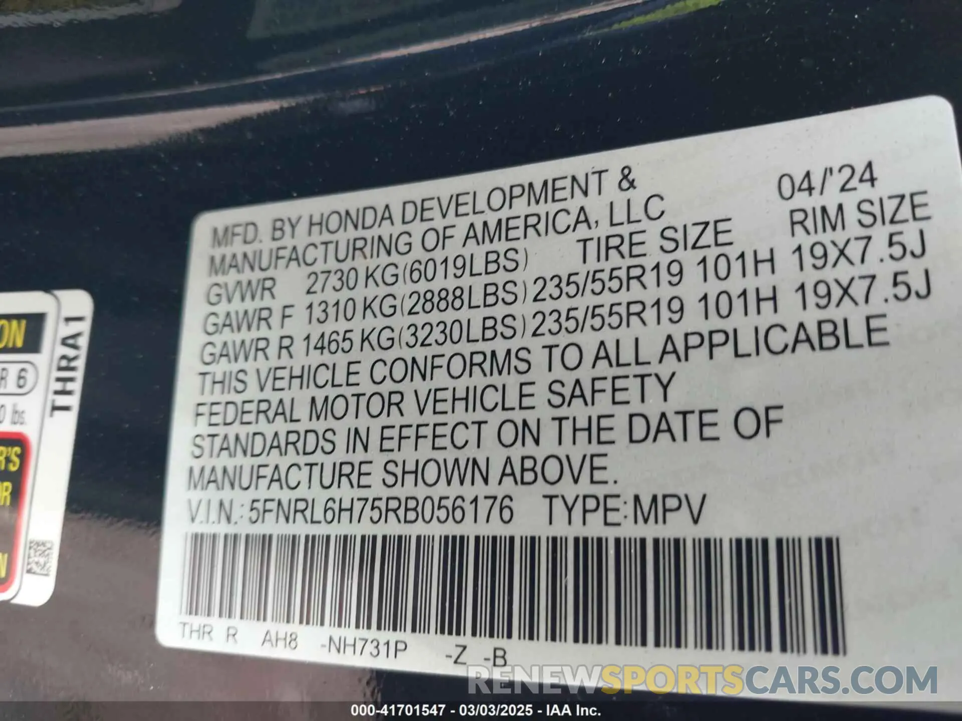9 Photograph of a damaged car 5FNRL6H75RB056176 HONDA ODYSSEY 2024