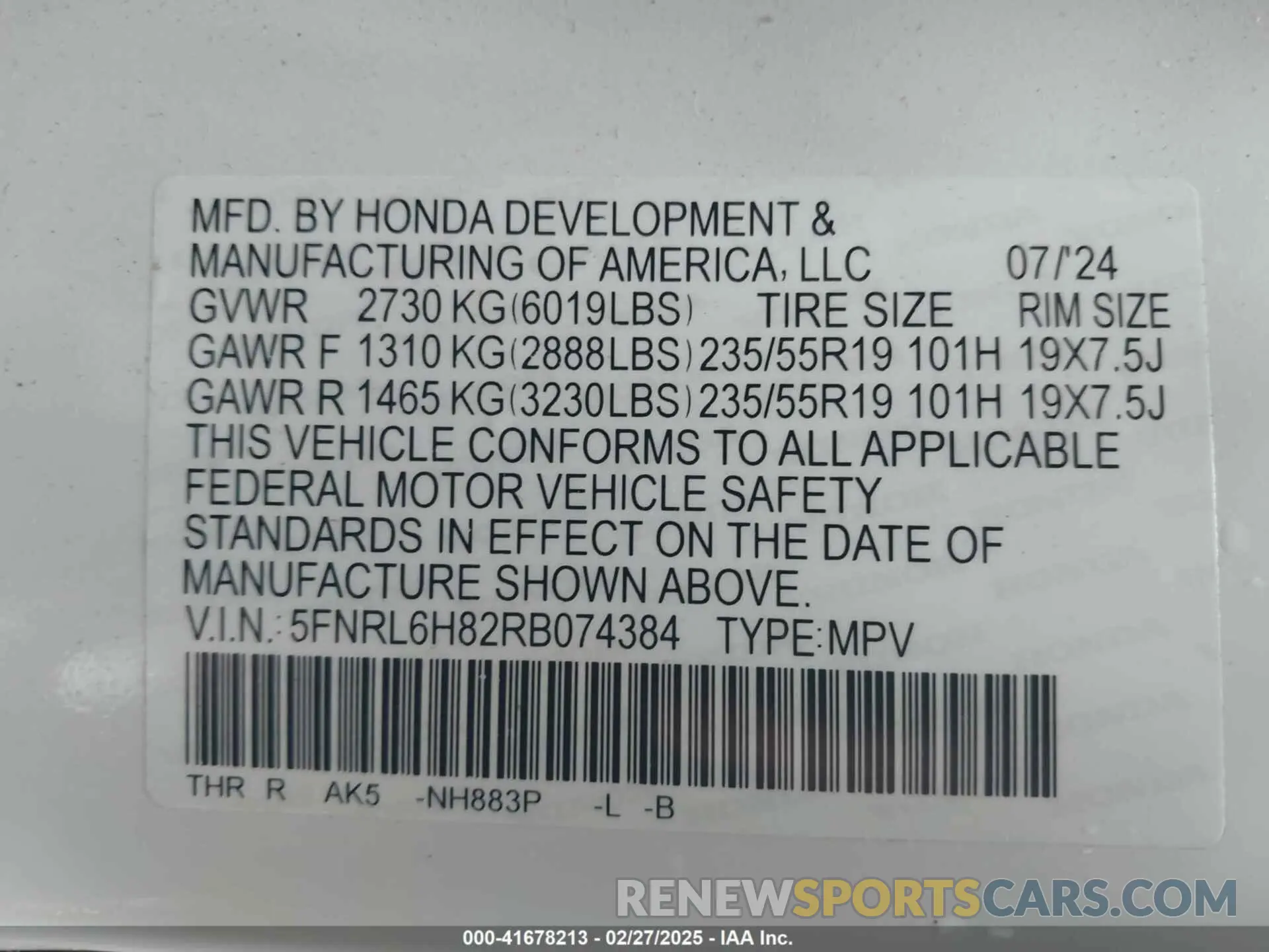 9 Photograph of a damaged car 5FNRL6H82RB074384 HONDA ODYSSEY 2024