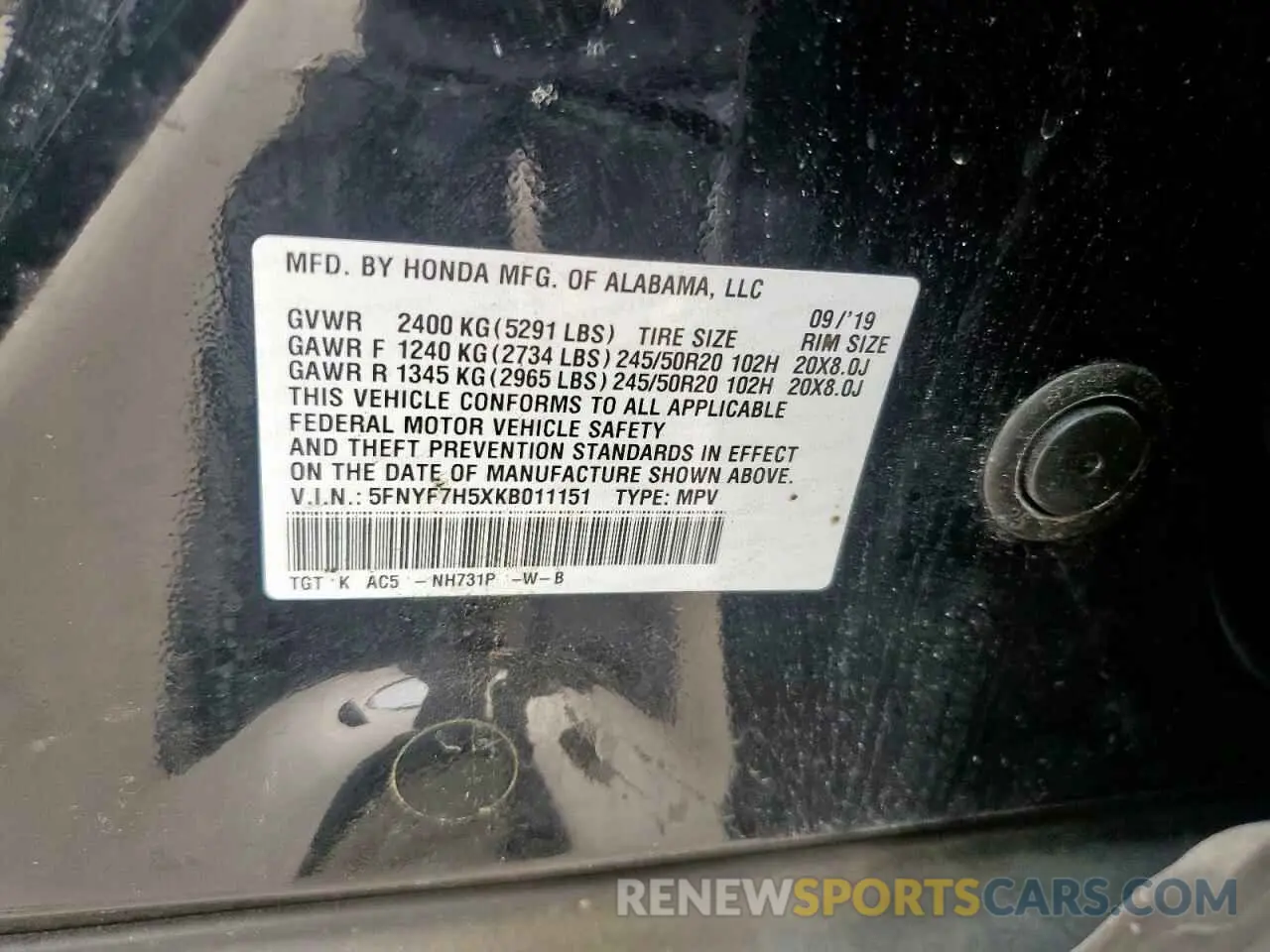 14 Photograph of a damaged car 5FNYF7H5XKB011151 HONDA PASSPORT 2019