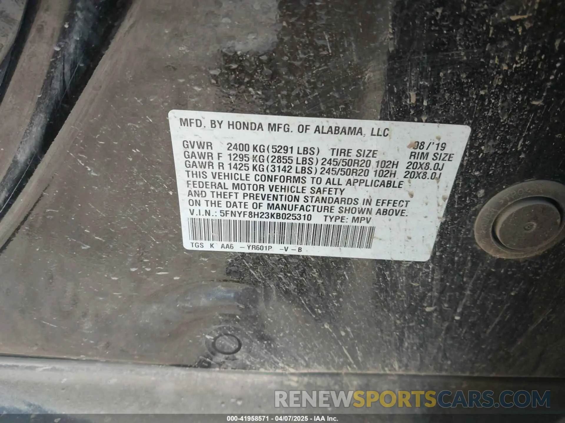 9 Фотография поврежденного автомобиля 5FNYF8H23KB025310 HONDA PASSPORT 2019