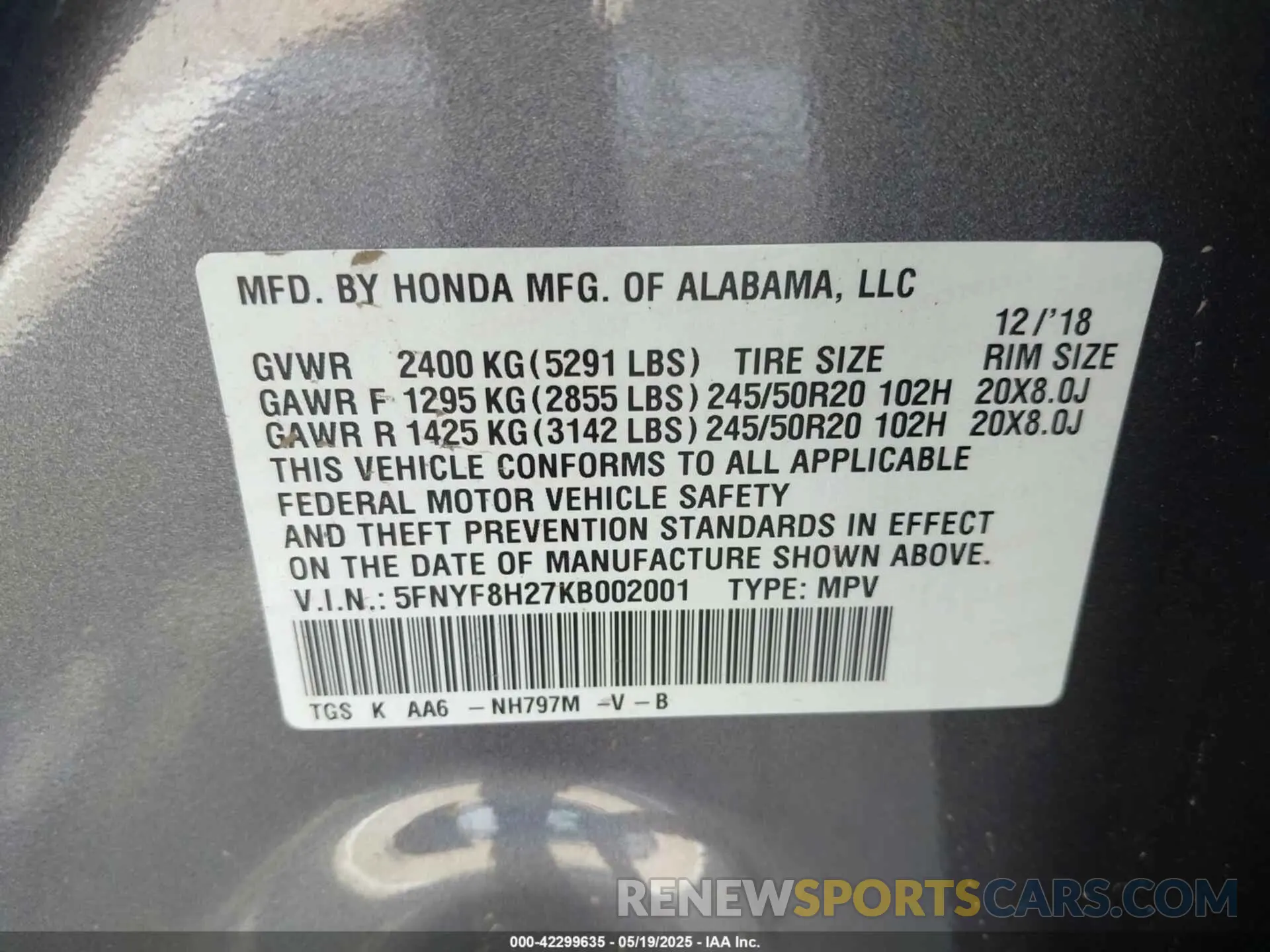 9 Photograph of a damaged car 5FNYF8H27KB002001 HONDA PASSPORT 2019