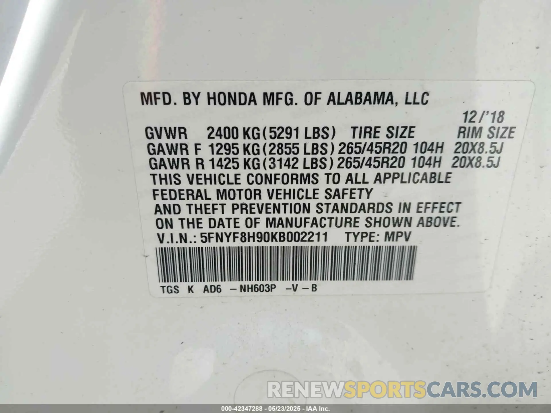 9 Photograph of a damaged car 5FNYF8H90KB002211 HONDA PASSPORT 2019