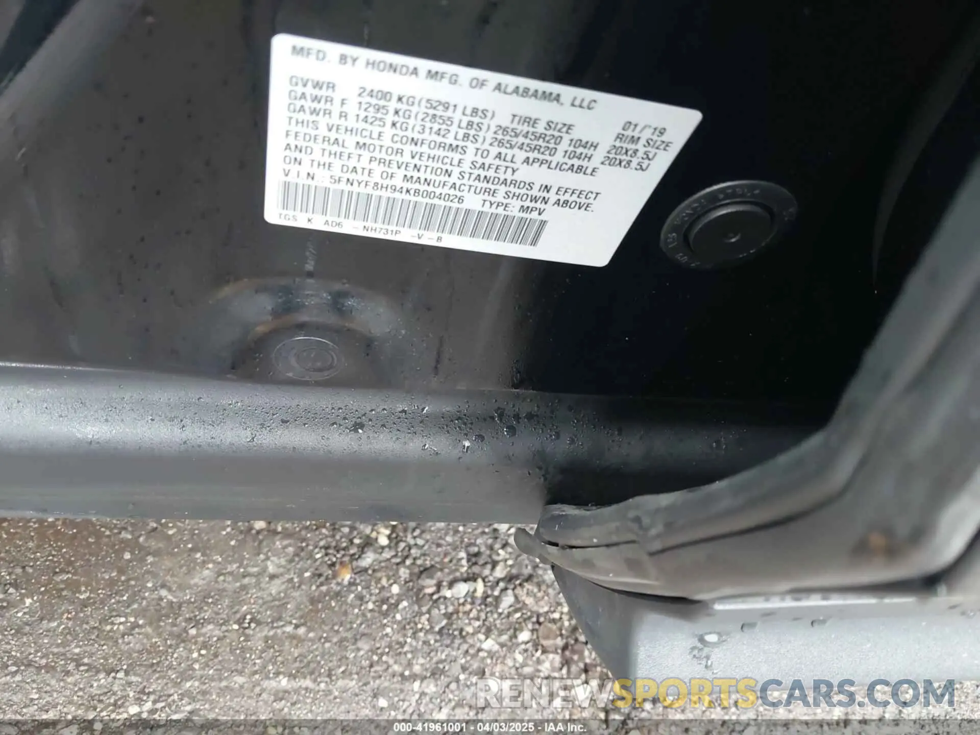 9 Фотография поврежденного автомобиля 5FNYF8H94KB004026 HONDA PASSPORT 2019