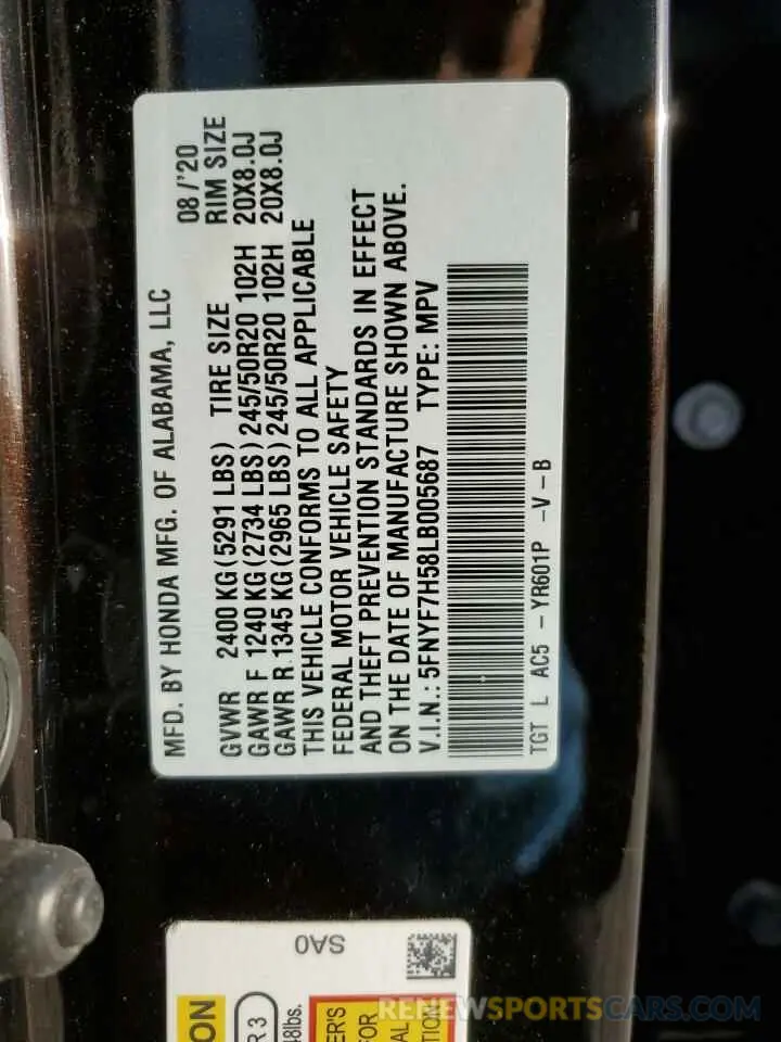 14 Фотография поврежденного автомобиля 5FNYF7H58LB005687 HONDA PASSPORT 2020