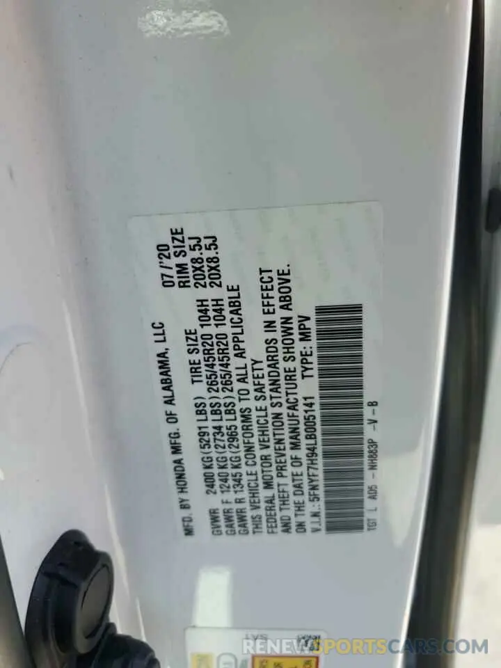 13 Фотография поврежденного автомобиля 5FNYF7H94LB005141 HONDA PASSPORT 2020