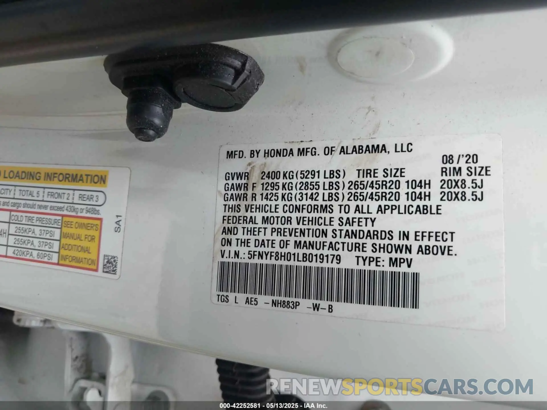 9 Фотография поврежденного автомобиля 5FNYF8H01LB019179 HONDA PASSPORT 2020
