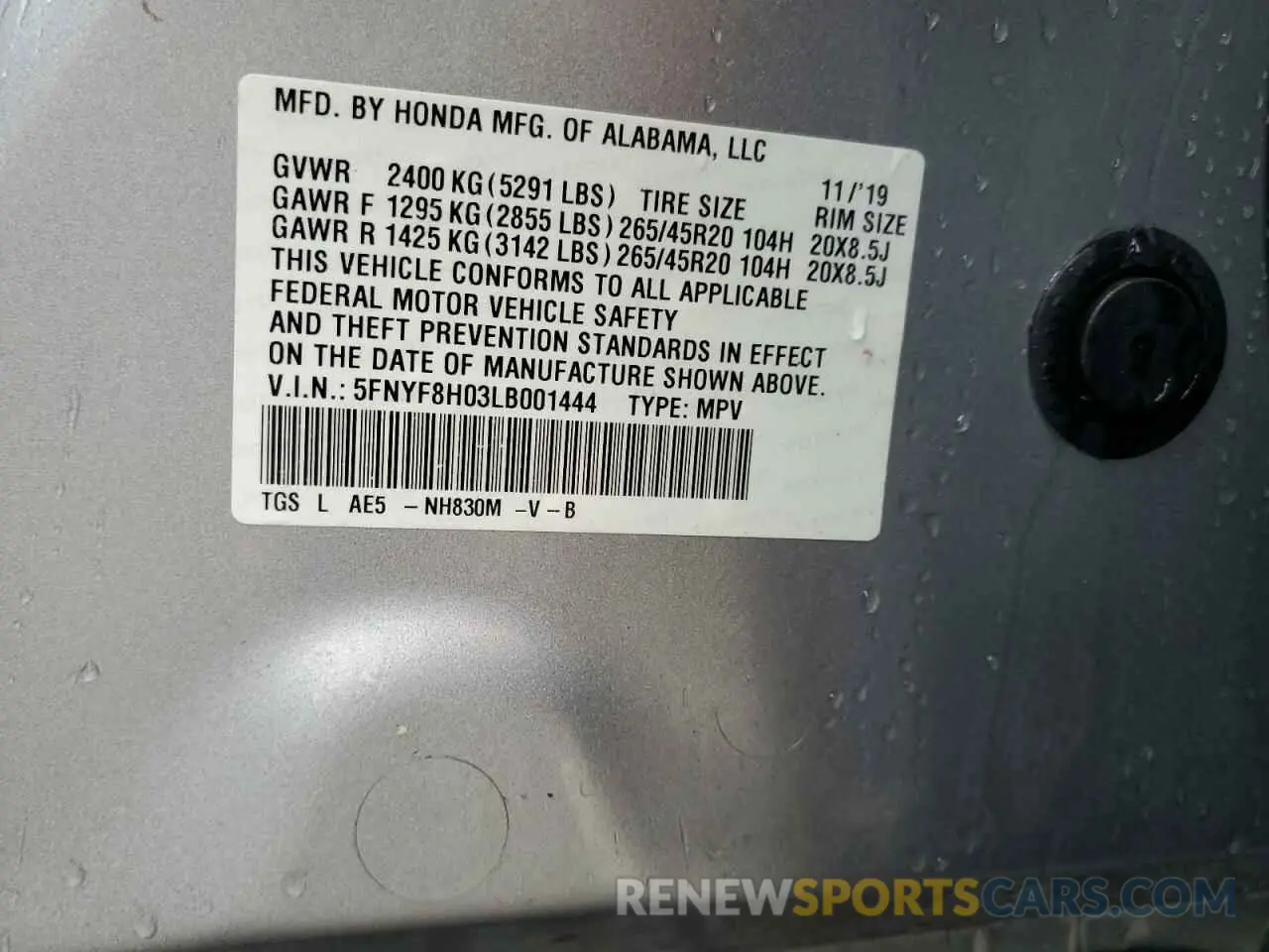 14 Фотография поврежденного автомобиля 5FNYF8H03LB001444 HONDA PASSPORT 2020