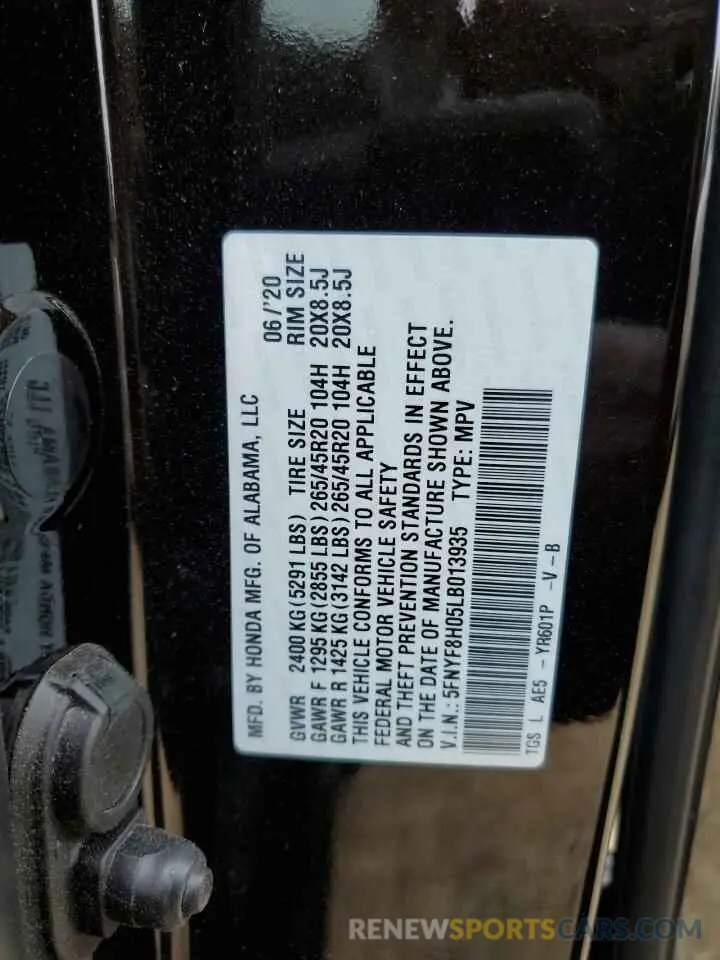 13 Фотография поврежденного автомобиля 5FNYF8H05LB013935 HONDA PASSPORT 2020
