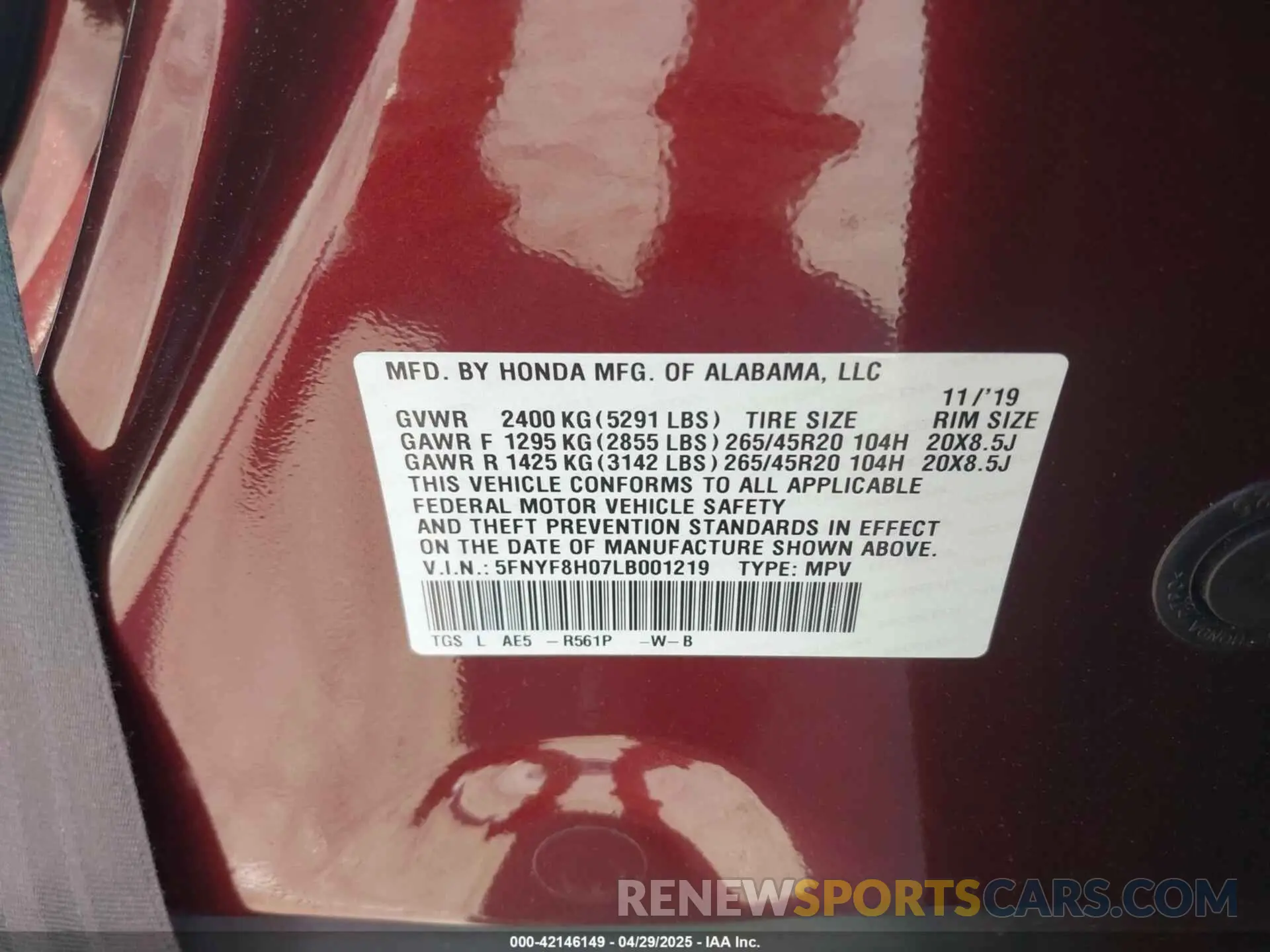 9 Photograph of a damaged car 5FNYF8H07LB001219 HONDA PASSPORT 2020