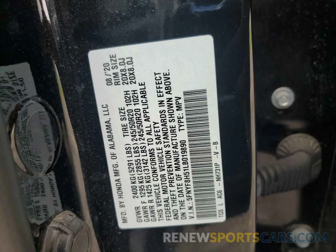 12 Фотография поврежденного автомобиля 5FNYF8H51LB019890 HONDA PASSPORT 2020