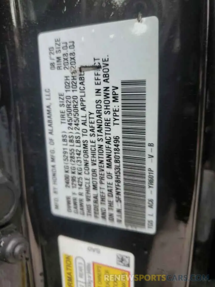 15 Фотография поврежденного автомобиля 5FNYF8H53LB018496 HONDA PASSPORT 2020