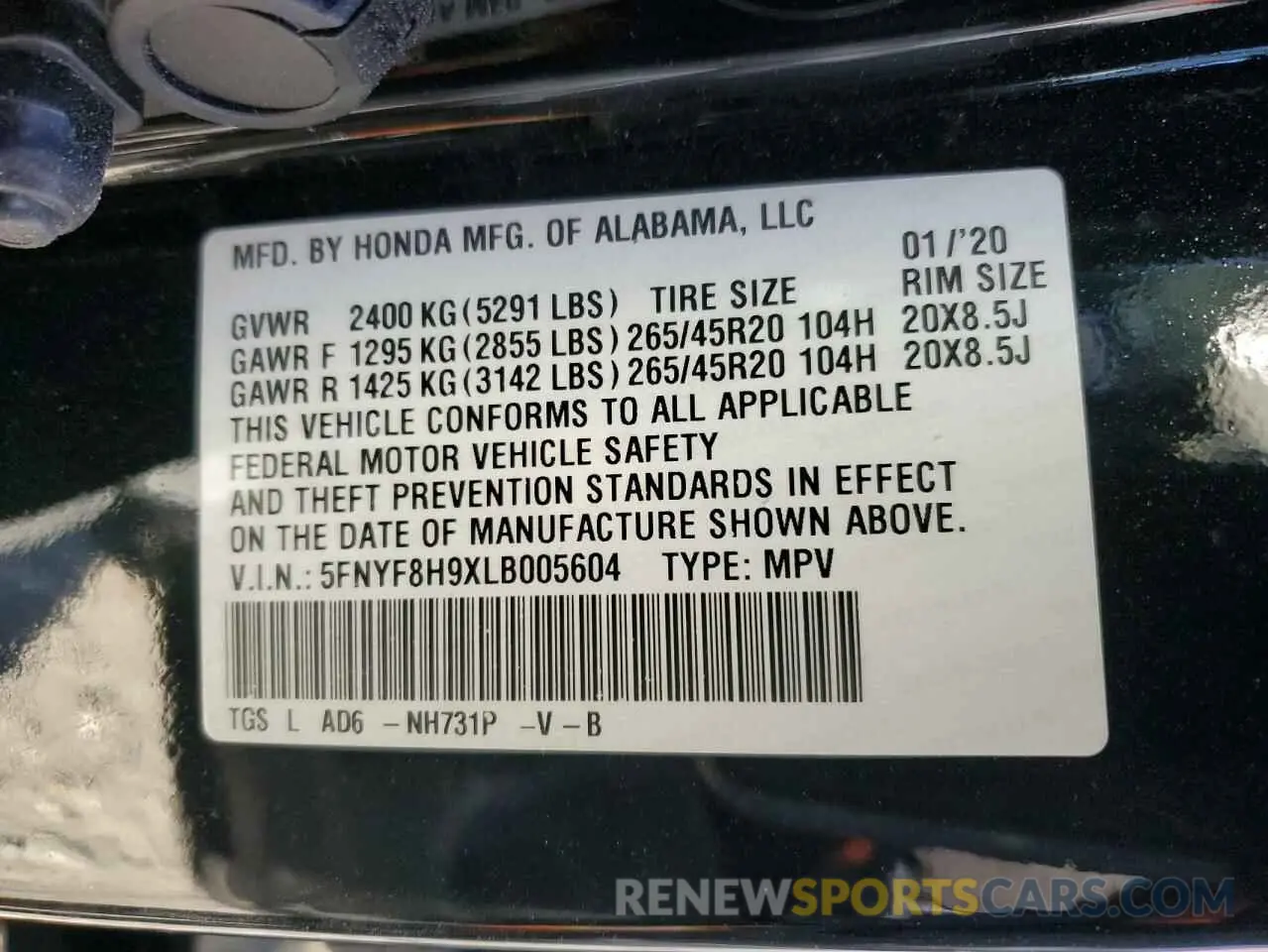 13 Фотография поврежденного автомобиля 5FNYF8H9XLB005604 HONDA PASSPORT 2020