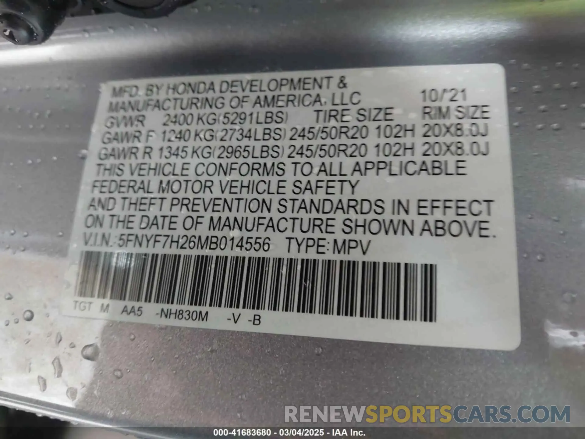 9 Photograph of a damaged car 5FNYF7H26MB014556 HONDA PASSPORT 2021