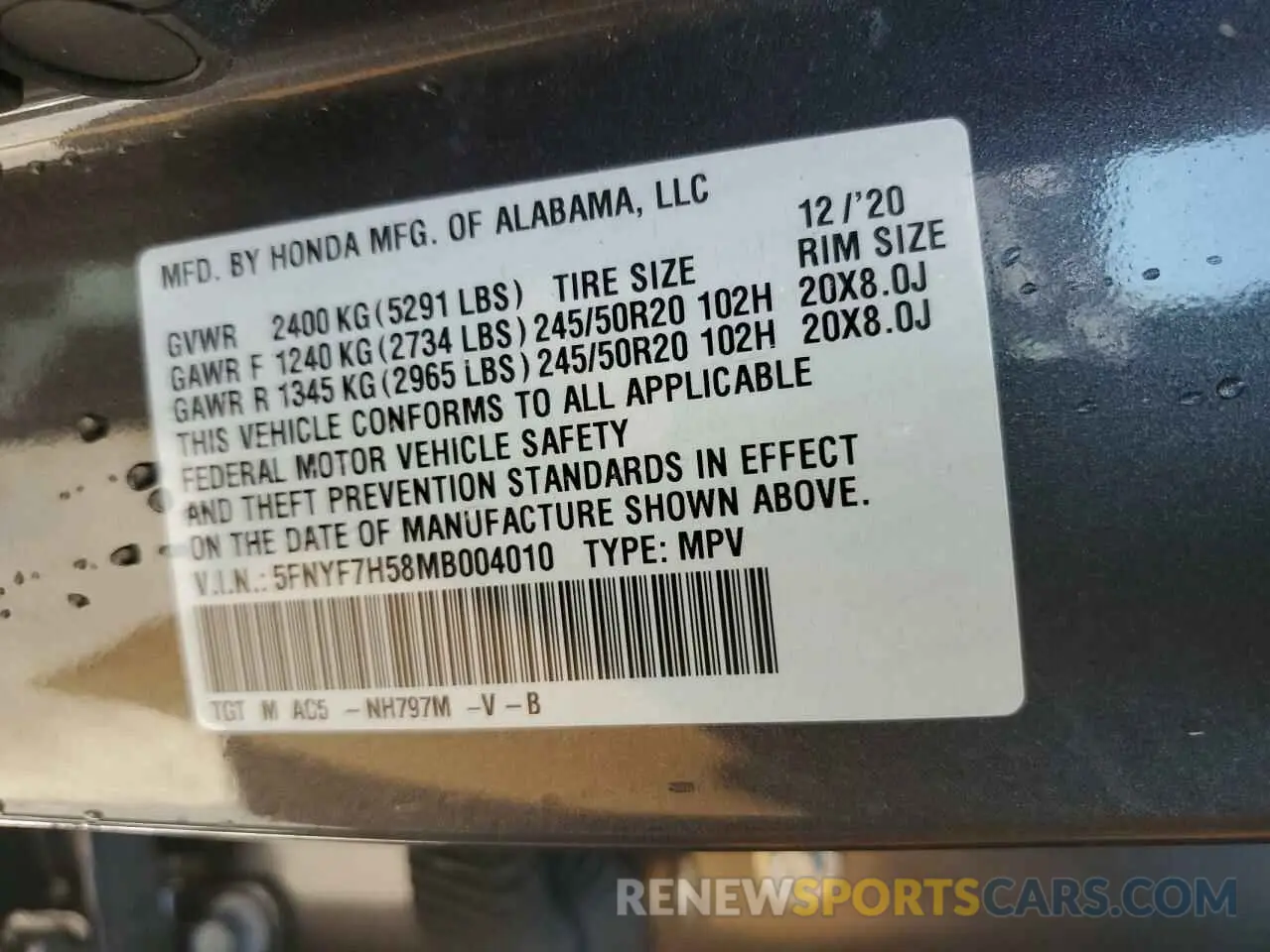 15 Photograph of a damaged car 5FNYF7H58MB004010 HONDA PASSPORT 2021