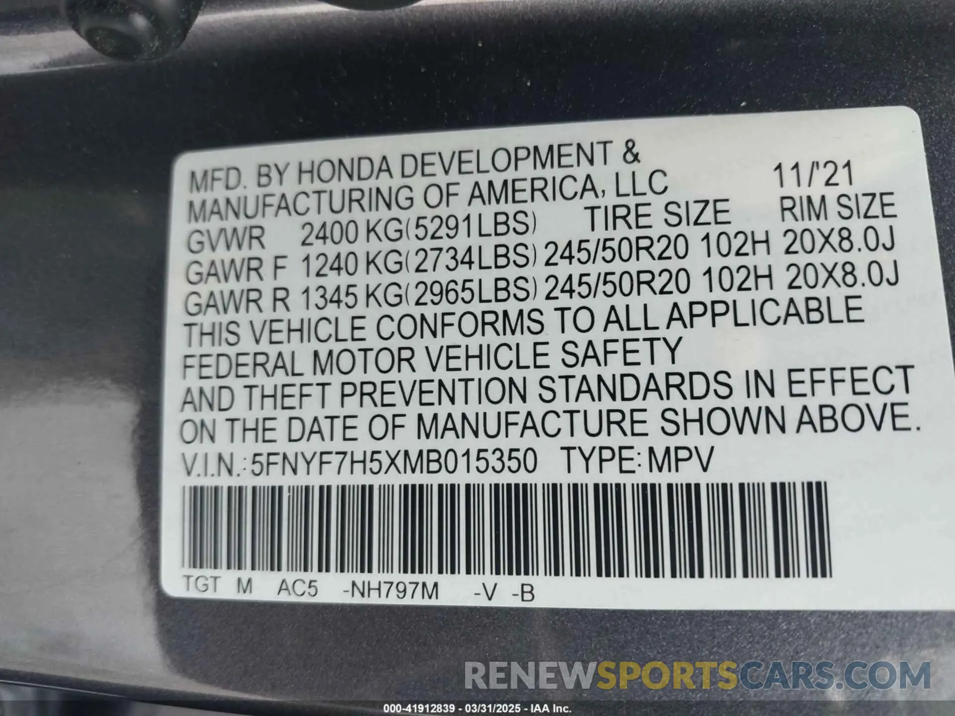 9 Photograph of a damaged car 5FNYF7H5XMB015350 HONDA PASSPORT 2021