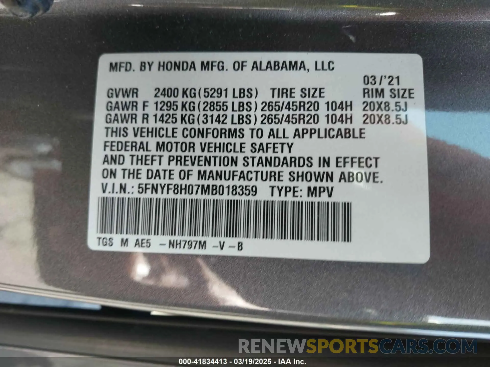 9 Photograph of a damaged car 5FNYF8H07MB018359 HONDA PASSPORT 2021