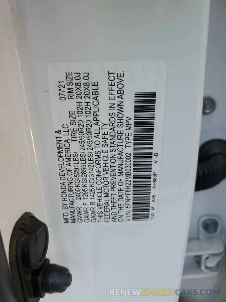 13 Фотография поврежденного автомобиля 5FNYF8H22MB030002 HONDA PASSPORT 2021