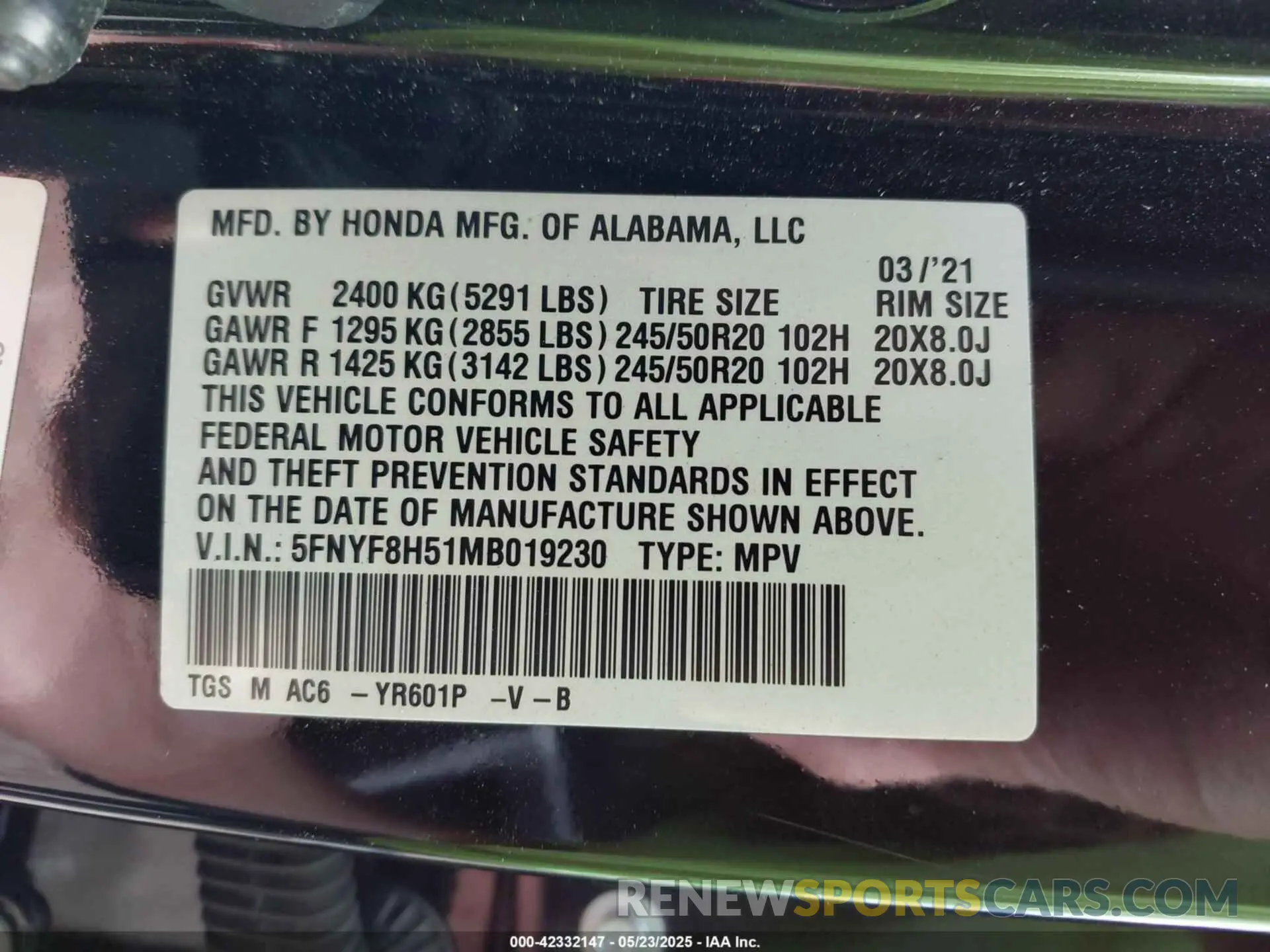9 Photograph of a damaged car 5FNYF8H51MB019230 HONDA PASSPORT 2021