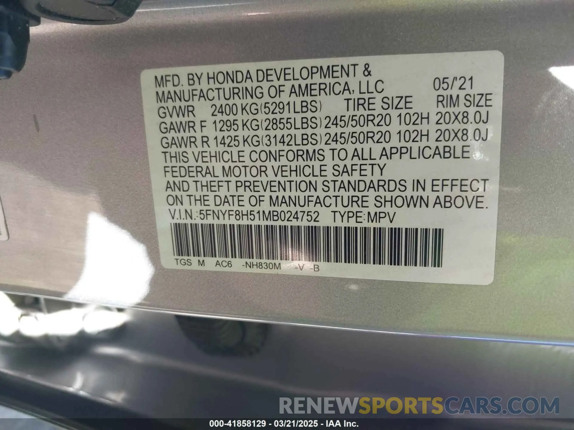 9 Photograph of a damaged car 5FNYF8H51MB024752 HONDA PASSPORT 2021