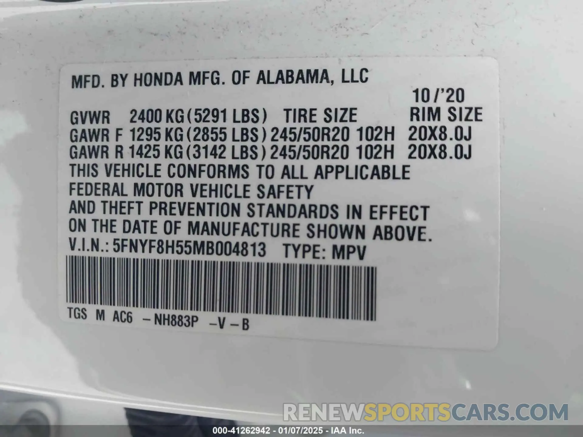 9 Фотография поврежденного автомобиля 5FNYF8H55MB004813 HONDA PASSPORT 2021