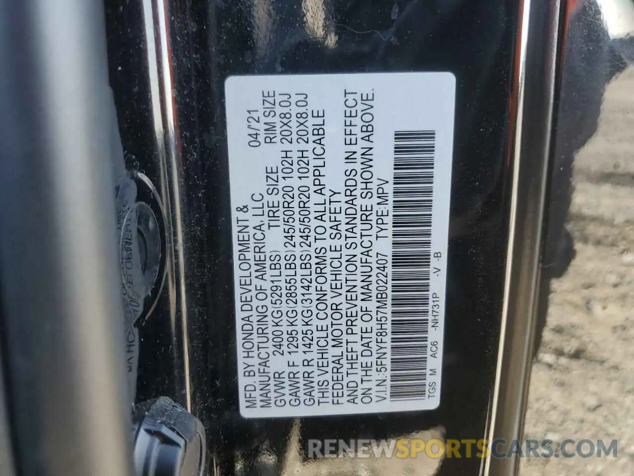 13 Фотография поврежденного автомобиля 5FNYF8H57MB022407 HONDA PASSPORT 2021