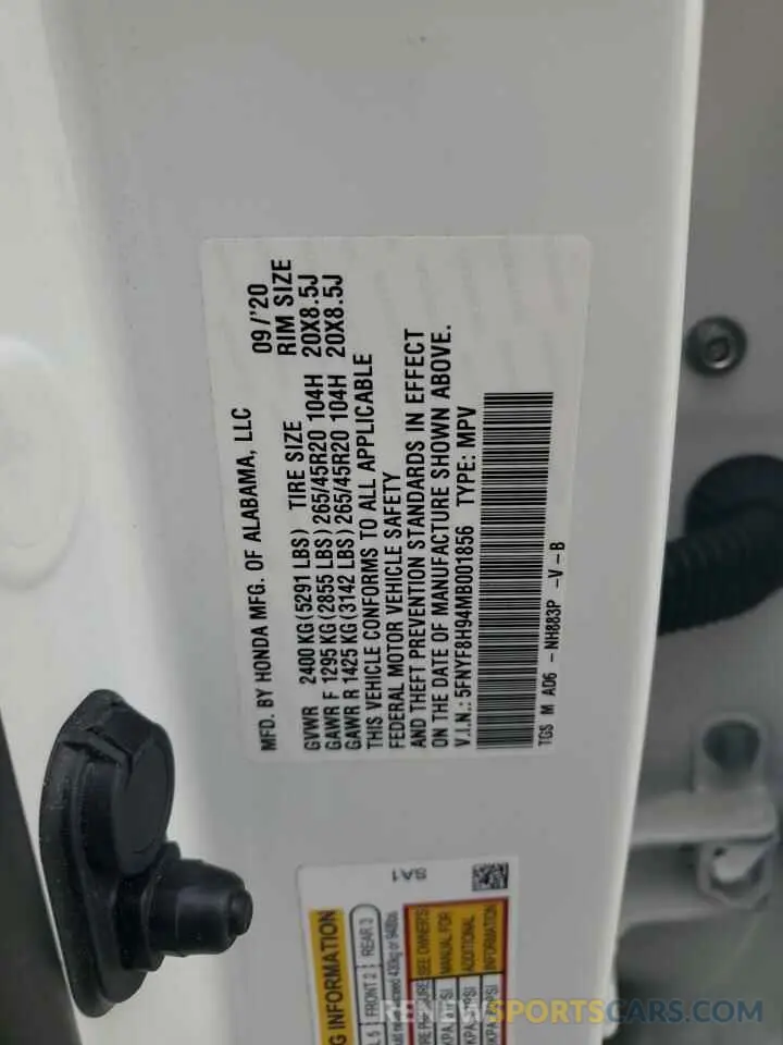 13 Фотография поврежденного автомобиля 5FNYF8H94MB001856 HONDA PASSPORT 2021