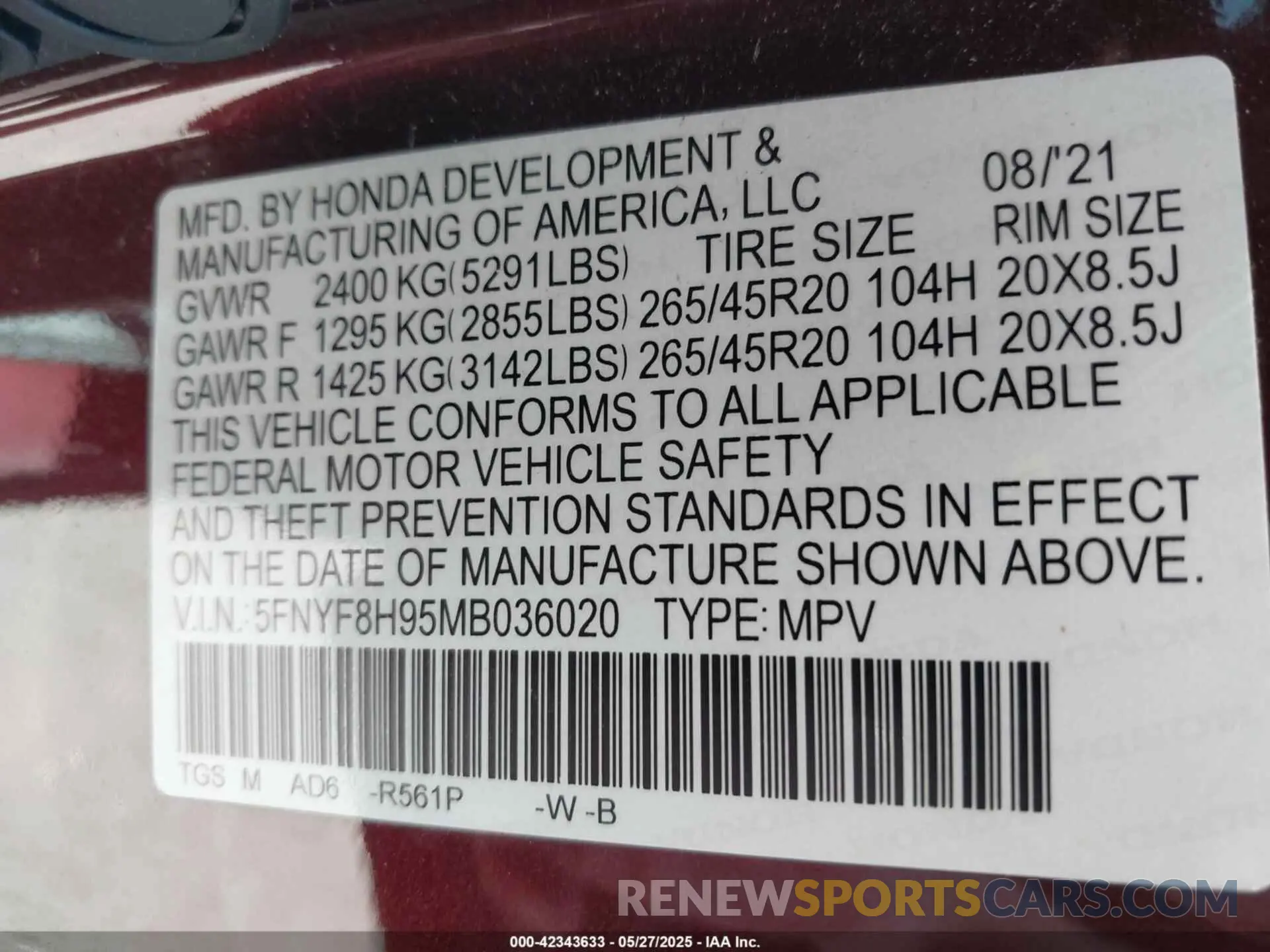9 Photograph of a damaged car 5FNYF8H95MB036020 HONDA PASSPORT 2021