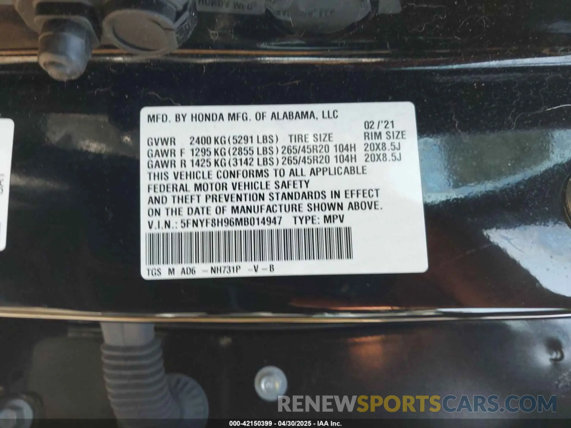 9 Photograph of a damaged car 5FNYF8H96MB014947 HONDA PASSPORT 2021