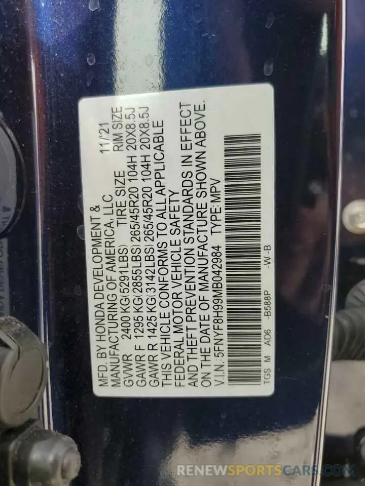 14 Фотография поврежденного автомобиля 5FNYF8H99MB042984 HONDA PASSPORT 2021