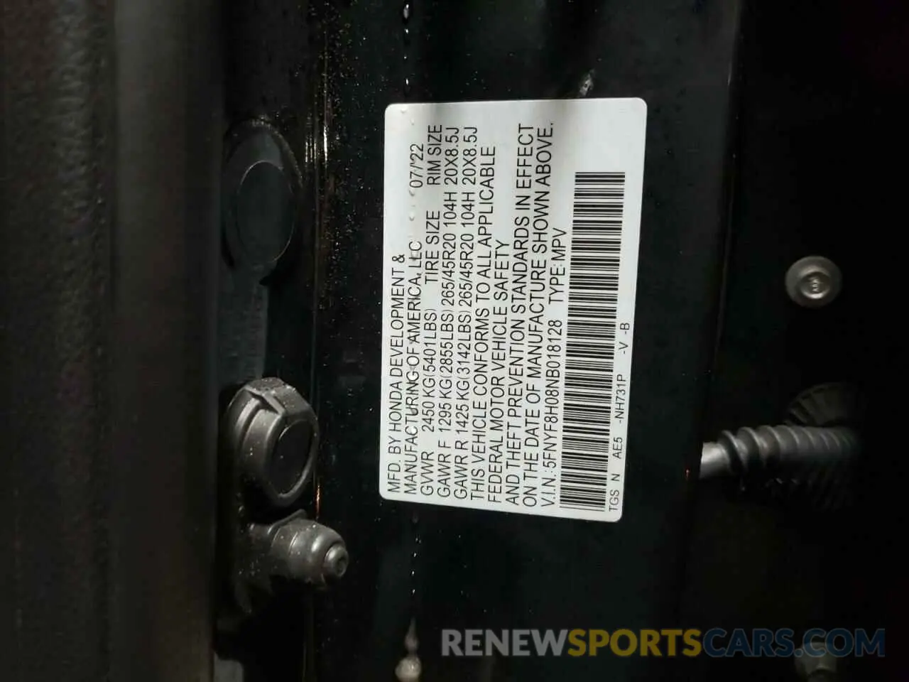 12 Фотография поврежденного автомобиля 5FNYF8H08NB018128 HONDA PASSPORT 2022