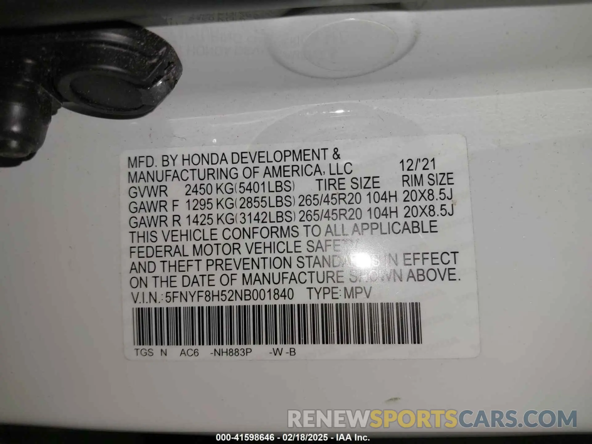 9 Фотография поврежденного автомобиля 5FNYF8H52NB001840 HONDA PASSPORT 2022