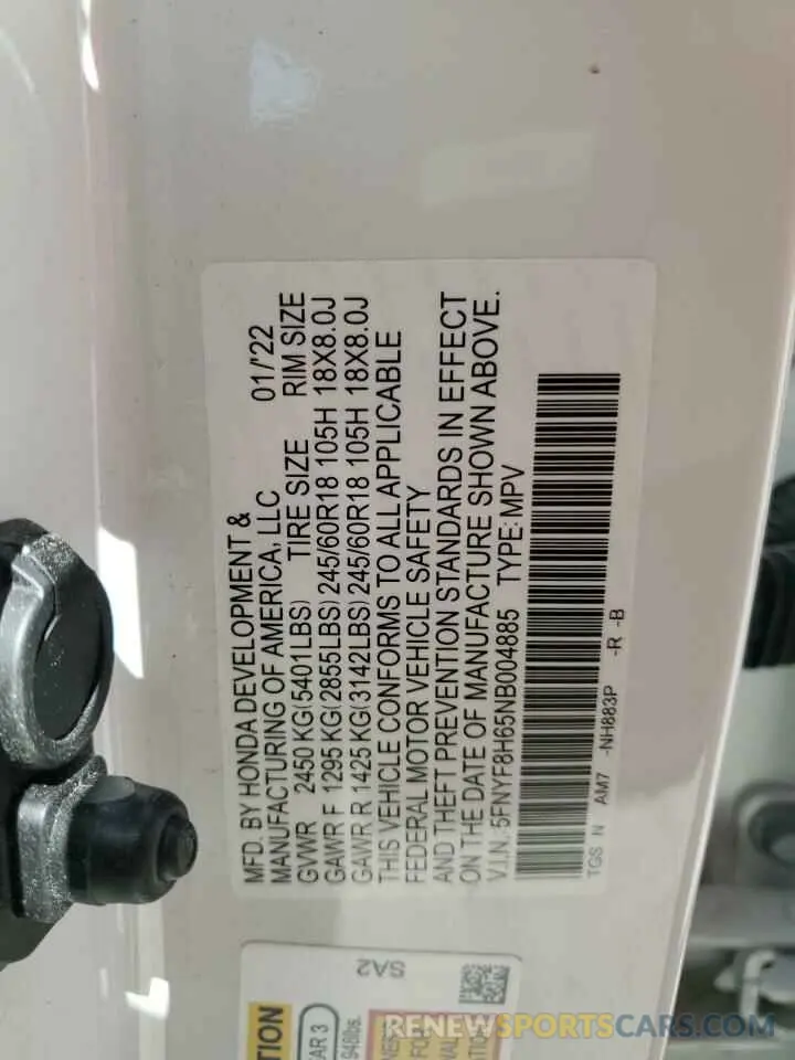 14 Фотография поврежденного автомобиля 5FNYF8H65NB004885 HONDA PASSPORT 2022
