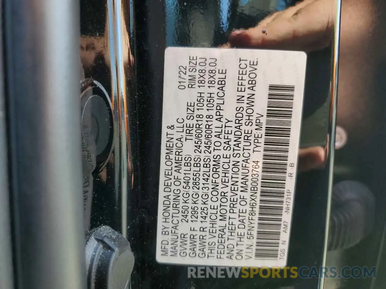 13 Photograph of a damaged car 5FNYF8H6XNB003764 HONDA PASSPORT 2022
