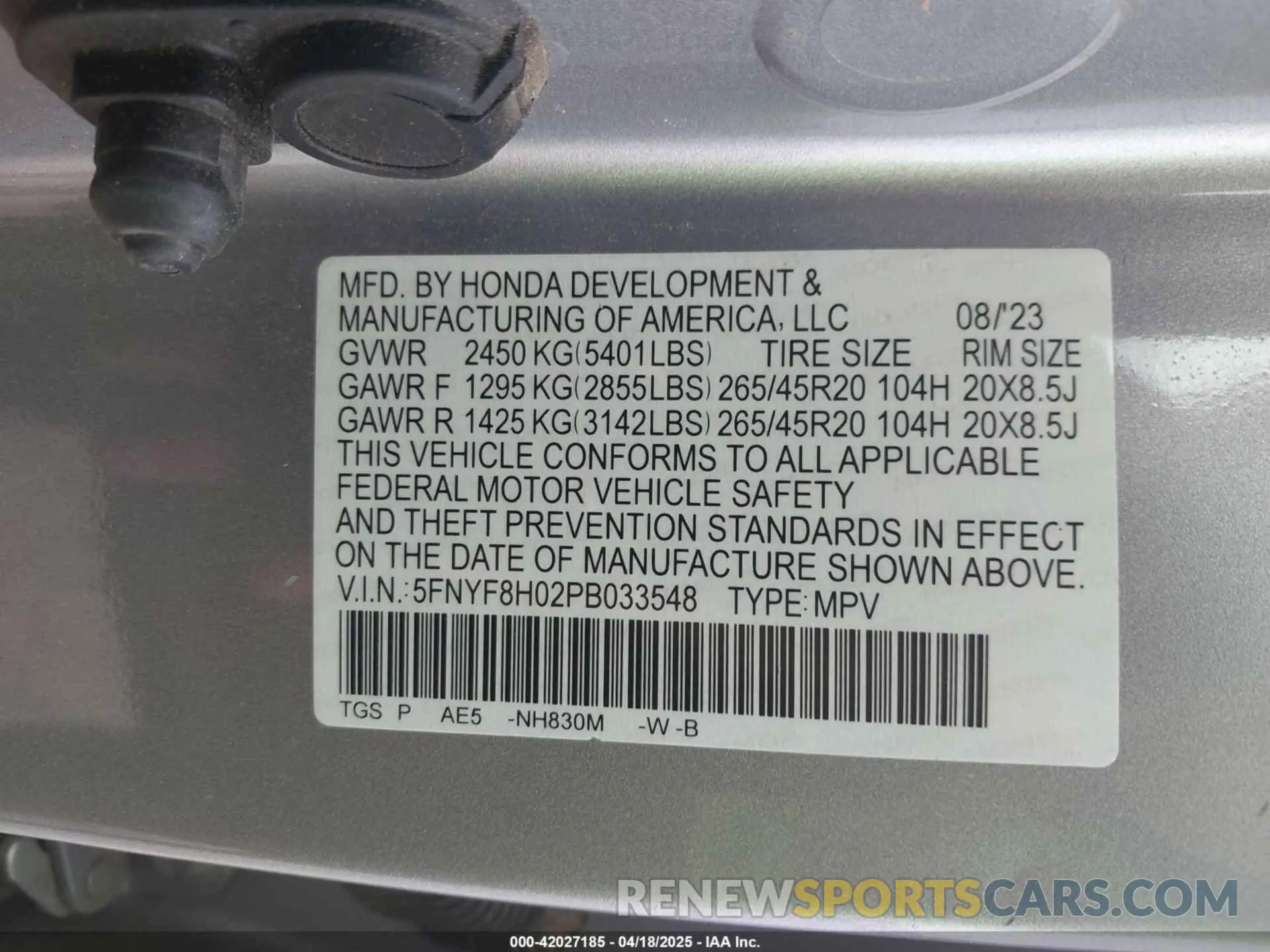 9 Фотография поврежденного автомобиля 5FNYF8H02PB033548 HONDA PASSPORT 2023